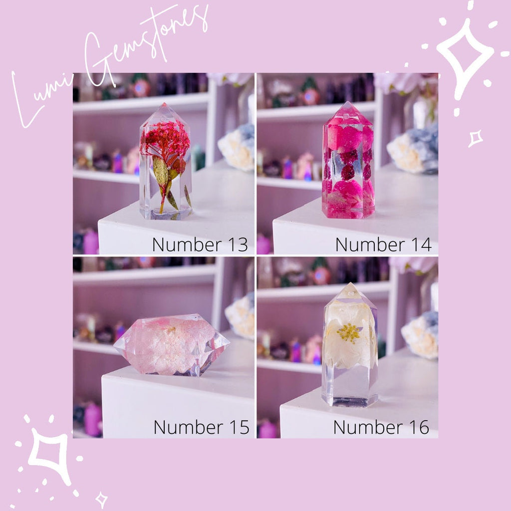 SALE! Handmade Resin Towers With Dried Florals / Altar Decor, Home Decor, Dried Flowers / Resin Crystal Tower / Resin Art, Resin Creation - Premium  from My Store - Just £9.95! Shop now at Lumi Gemstones