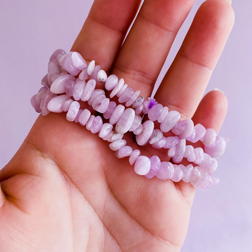 Kunzite Crystal Chip Bracelets / Connects You To The Universe / Reduces Stress, Depression & Panic Attacks / Encourages Self Expression - Premium  from My Store - Just £16.95! Shop now at Lumi Gemstones