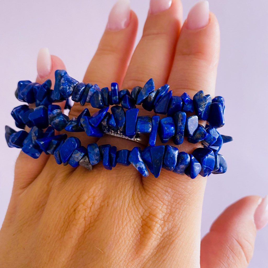 Lapis Lazuli Crystal Chip Bracelets/ Releases Tension & Stress / Throat + Third Eye Chakra / Truth, Honesty, Self Expression / Relationships - Premium  from My Store - Just £10.95! Shop now at Lumi Gemstones
