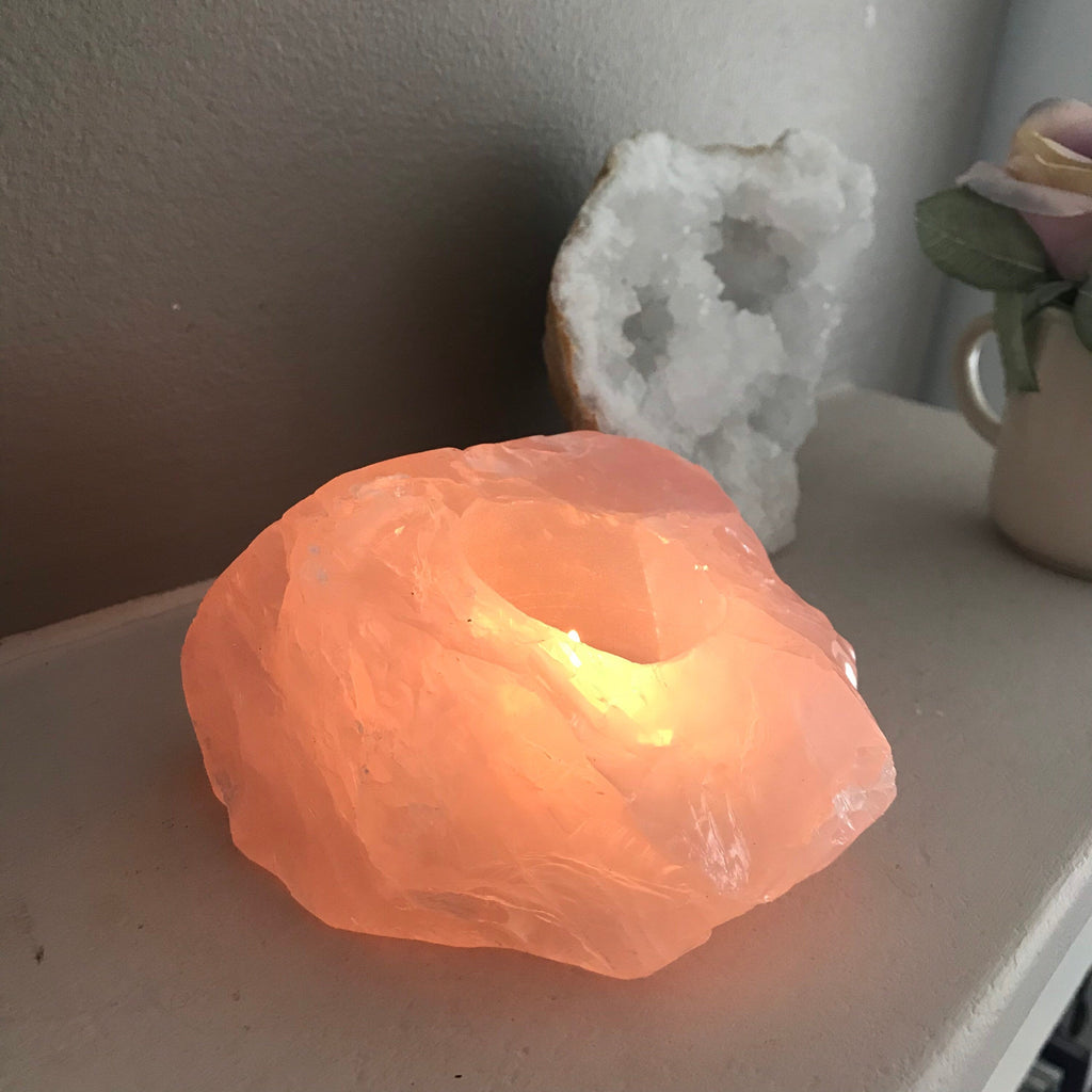 Large Rose Quartz Candle Holders / Encourages Self Love, Unconditional Love & Reduces Anxiety / The Crystal Of Love - Premium  from My Store - Just £29! Shop now at Lumi Gemstones