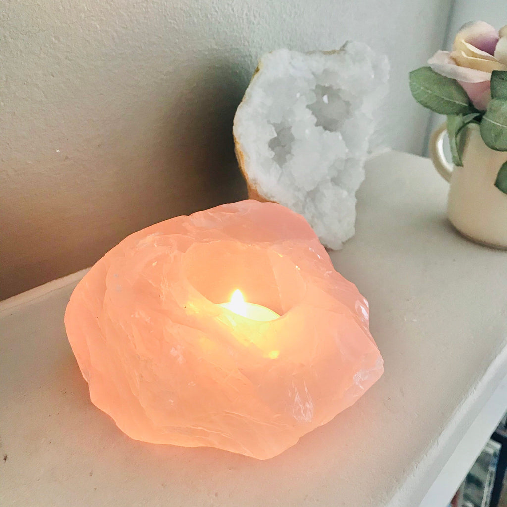 Large Rose Quartz Candle Holders / Encourages Self Love, Unconditional Love & Reduces Anxiety / The Crystal Of Love - Premium  from My Store - Just £29! Shop now at Lumi Gemstones