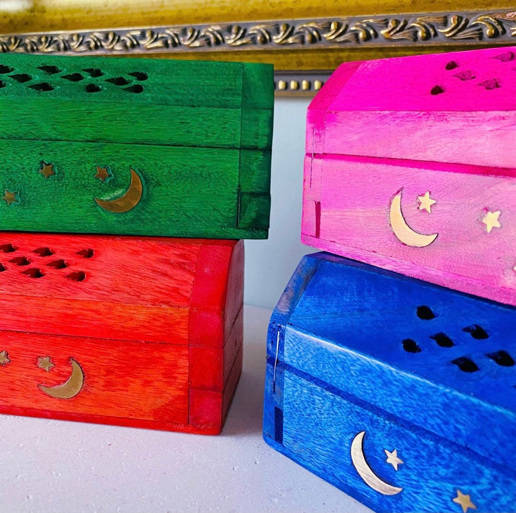 Colourful Wooden Incense Holder / Blue, Green, Red & Pink / Incense Stick Holder / Incense Sticks, Incense Cones / Home Fragrance - Premium  from My Store - Just £14.95! Shop now at Lumi Gemstones