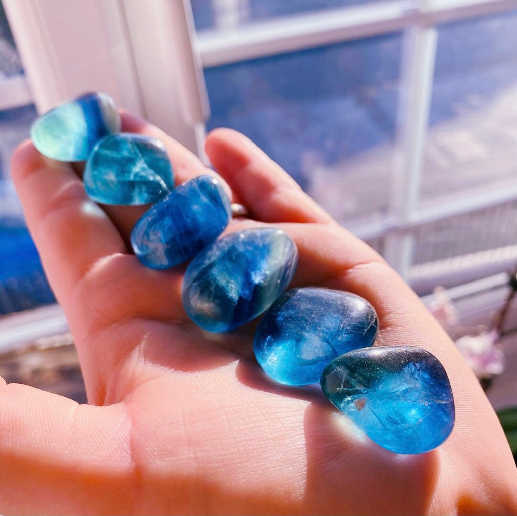Blue Fluorite Polished Crystal Tumblestones / Absorbs Anxiety, Stress, Tension / Concentration / Good For Exams, New Job, Course Work - Premium  from My Store - Just £6.95! Shop now at Lumi Gemstones