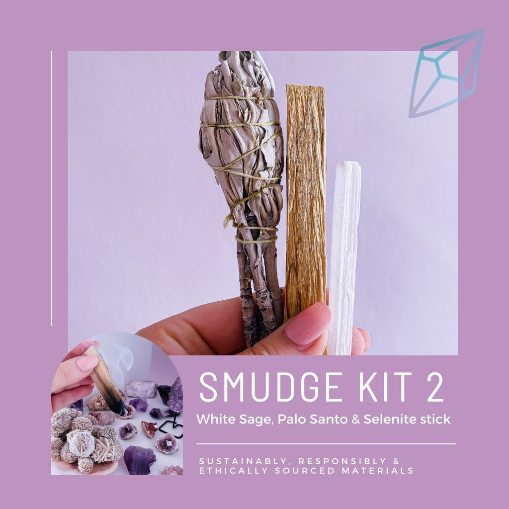 Floral Sage, White Sage, Desert Sage, Palo Santo Trio Smudge Kits / Crystal Cleanser / Removes Negative Energies / Cleanse Your Home - Premium  from My Store - Just £9.95! Shop now at Lumi Gemstones