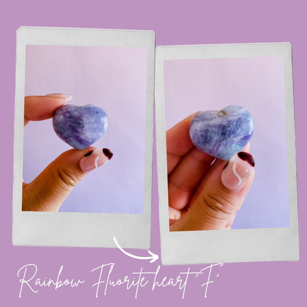 Rainbow Fluorite Crystal Pocket Love Hearts / Absorbs Anxiety, Stress & Tension / Aids Concentration / Pocket Crystal Gift, Valentines Gift