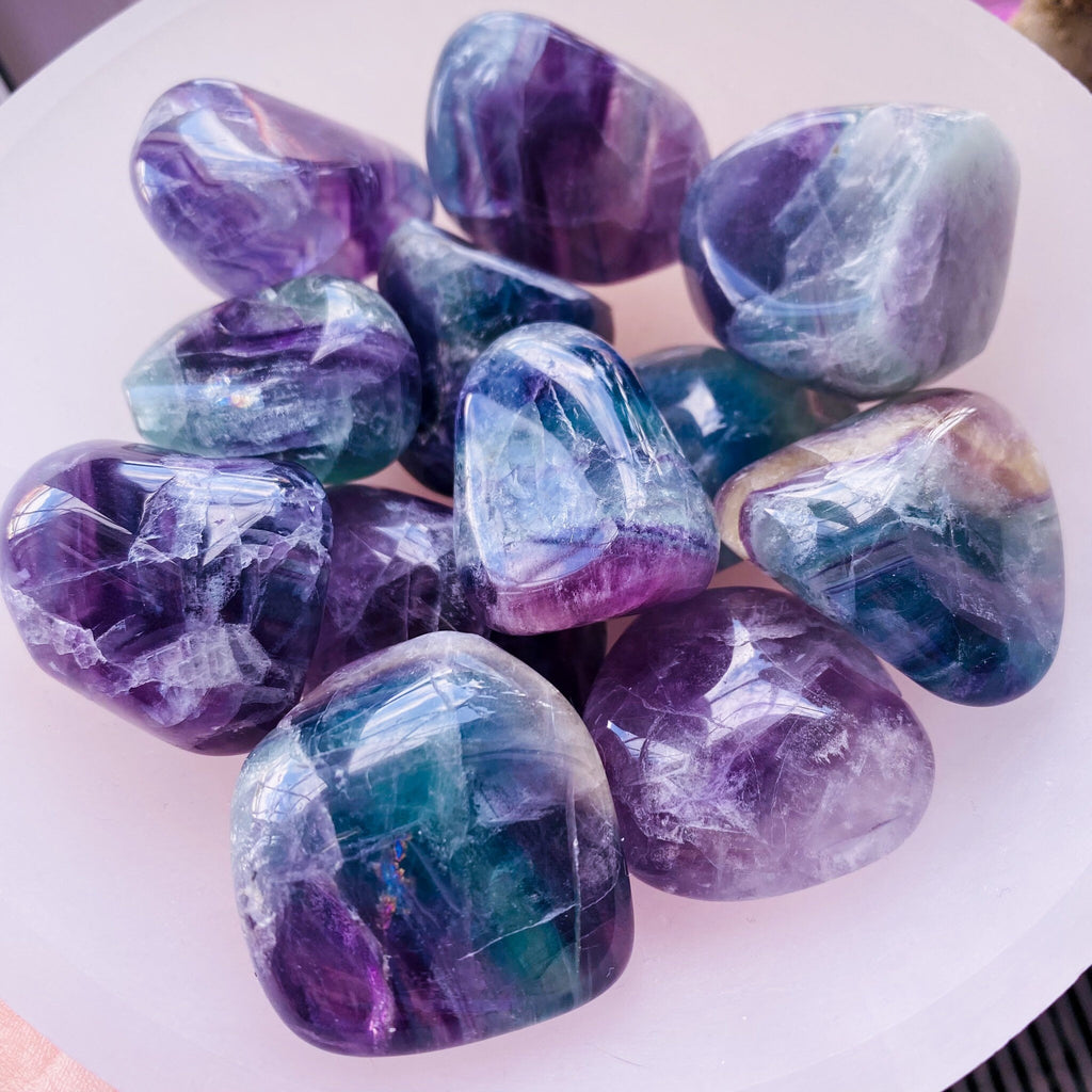 Rainbow Fluorite Large Crystal Tumblestones / Absorbs Anxiety, Stress, Tension / Concentration / Good For Exams, New Job, Course Work - Premium  from My Store - Just £9.95! Shop now at Lumi Gemstones