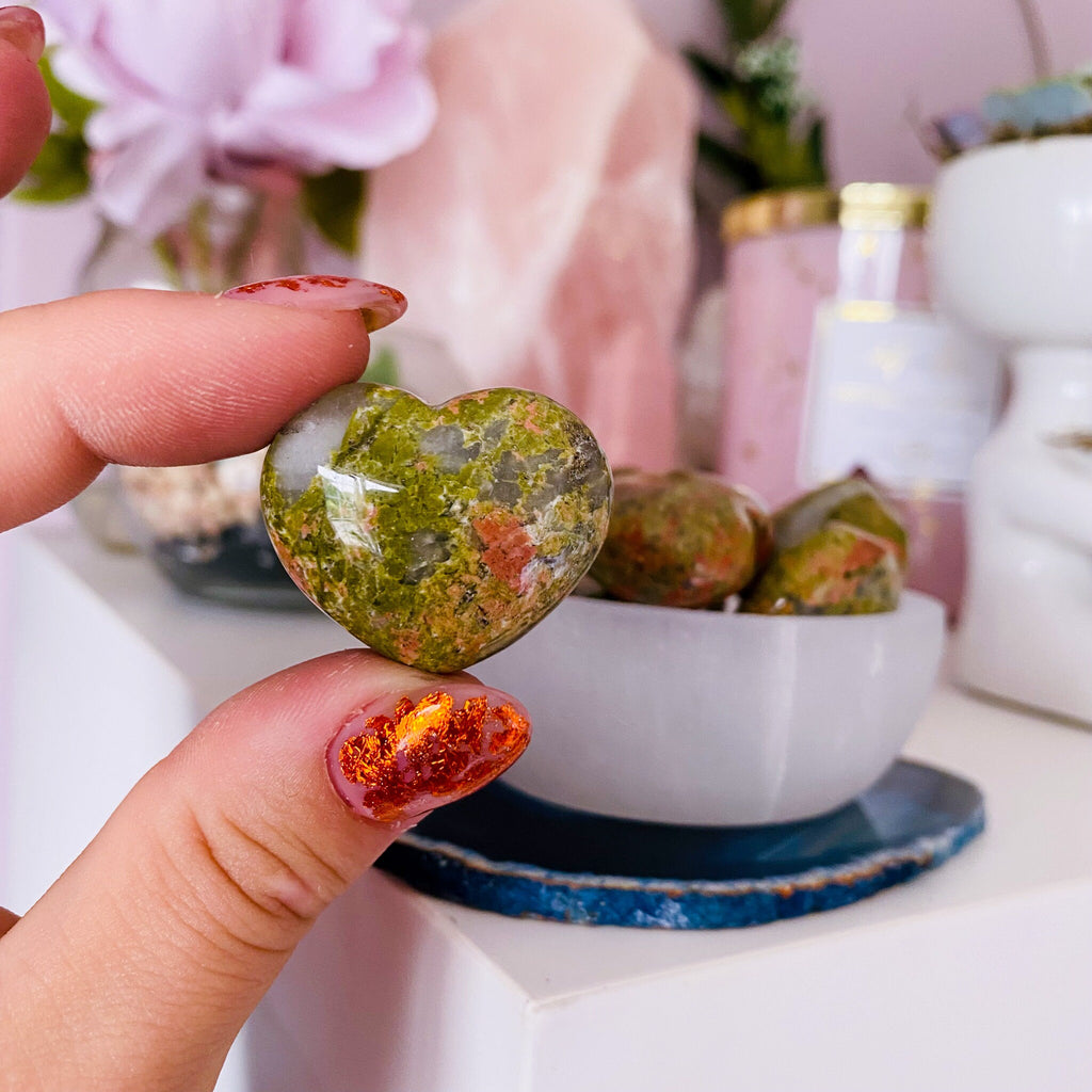 Unakite Jasper Crystal Love Hearts / Balances The Emotional Body / A Great Healer For The Body & Mind / Nurturing, Loving, Compassionate - Premium  from My Store - Just £7.50! Shop now at Lumi Gemstones