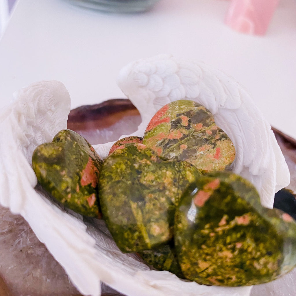 Unakite Jasper Crystal Flat Love Hearts / Balances The Emotional Body / A Great Healer For The Body & Mind / Nurturing, Loving, Compassion