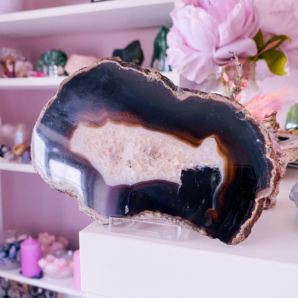 20) Dyed Black Agate Druzy Slice Crystal / Crystal Coaster / Transforms Negative Energy / Balances & Harmonises Energy In Your Home - Premium  from My Store - Just £19.50! Shop now at Lumi Gemstones