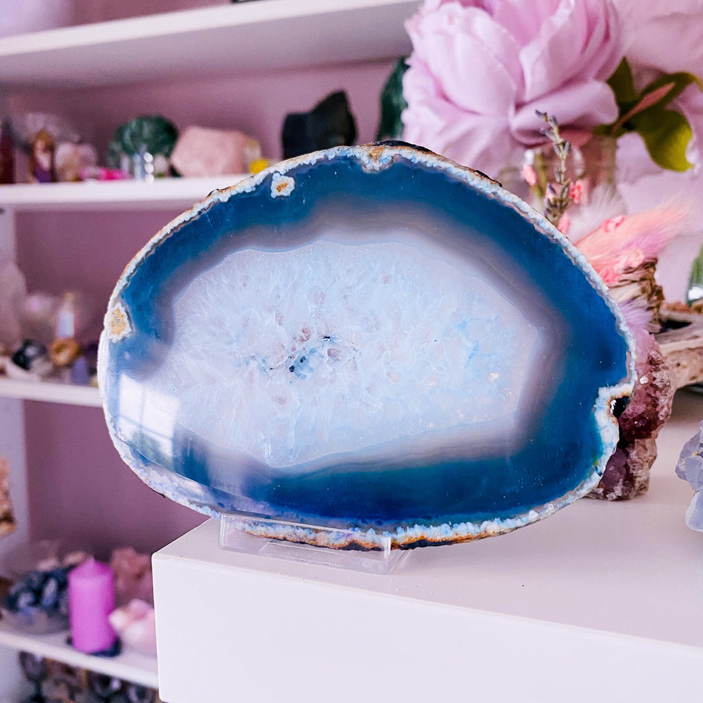 8) Dyed Turquoise Agate Druzy Slice Crystal / Crystal Coaster / Transforms Negative Energy / Balances & Harmonises Energy In Your Home