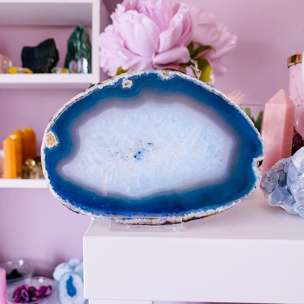 8) Dyed Turquoise Agate Druzy Slice Crystal / Crystal Coaster / Transforms Negative Energy / Balances & Harmonises Energy In Your Home