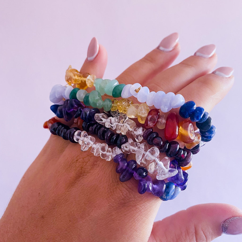 Chakra Crystal Chip Bracelet / Aligns Your Chakras / Removes Energy Blockages & Heals Deep Emotional Wounds / Multiple Benefits! - Premium  from My Store - Just £6.95! Shop now at Lumi Gemstones