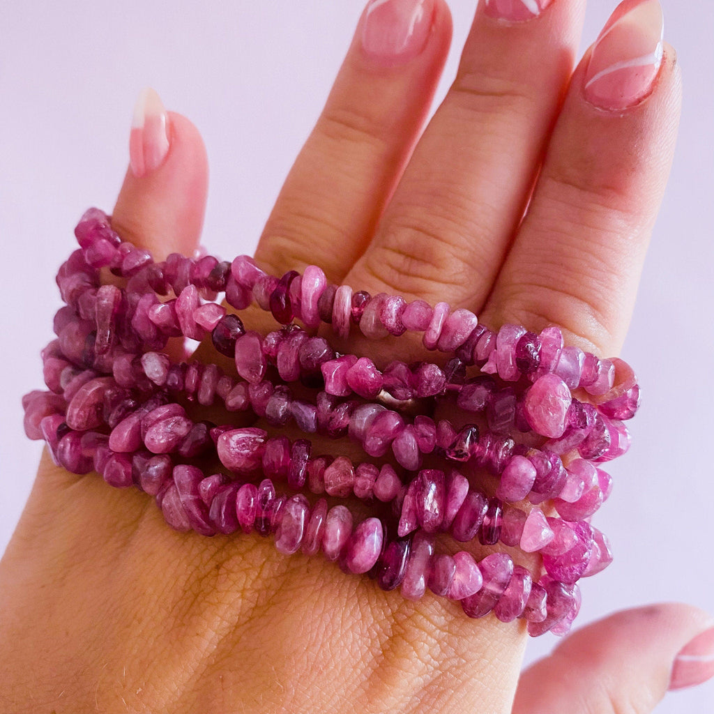 Pink Tourmaline Rubellite Crystal Chip Bracelets / Encourages Love, Compassion, Calmness, Gentleness, Spirituality / Helps With Puberty - Premium  from My Store - Just £16.95! Shop now at Lumi Gemstones