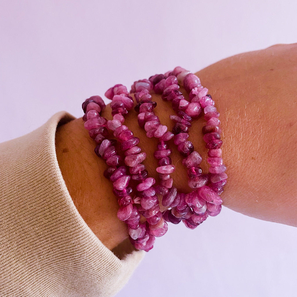 Pink Tourmaline Rubellite Crystal Chip Bracelets / Encourages Love, Compassion, Calmness, Gentleness, Spirituality / Helps With Puberty - Premium  from My Store - Just £16.95! Shop now at Lumi Gemstones