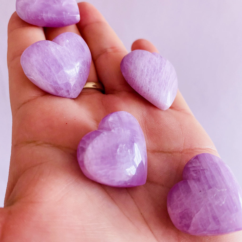 Kunzite Medium Crystal Hearts / Connects You To The Universe / Reduces Stress, Depression & Panic Attacks / Encourages Self Expression - Premium  from My Store - Just £39! Shop now at Lumi Gemstones