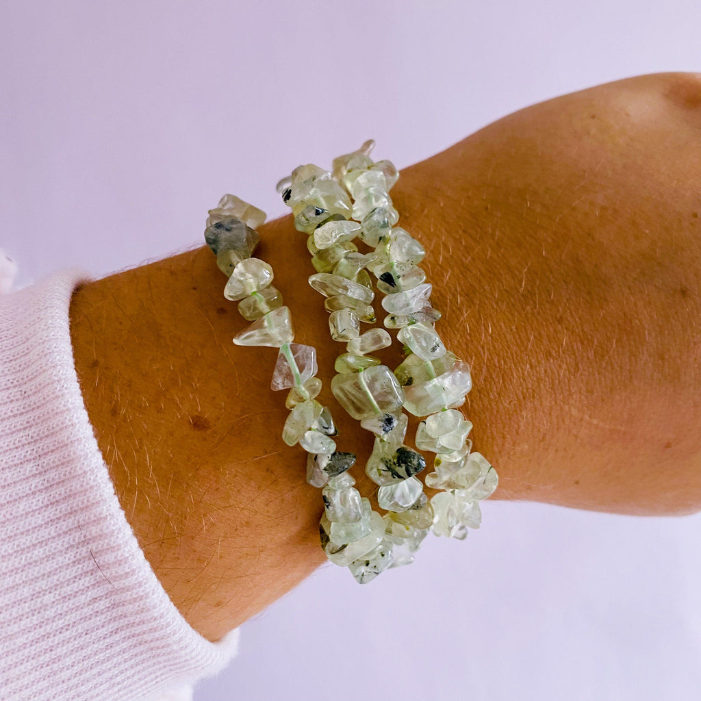 Prehnite With Epidote Crystal Chip Bracelets / Enhances Inner Knowing & Gut Instinct / A Healer For The Healers / Helps You To Move On - Premium  from My Store - Just £9.95! Shop now at Lumi Gemstones
