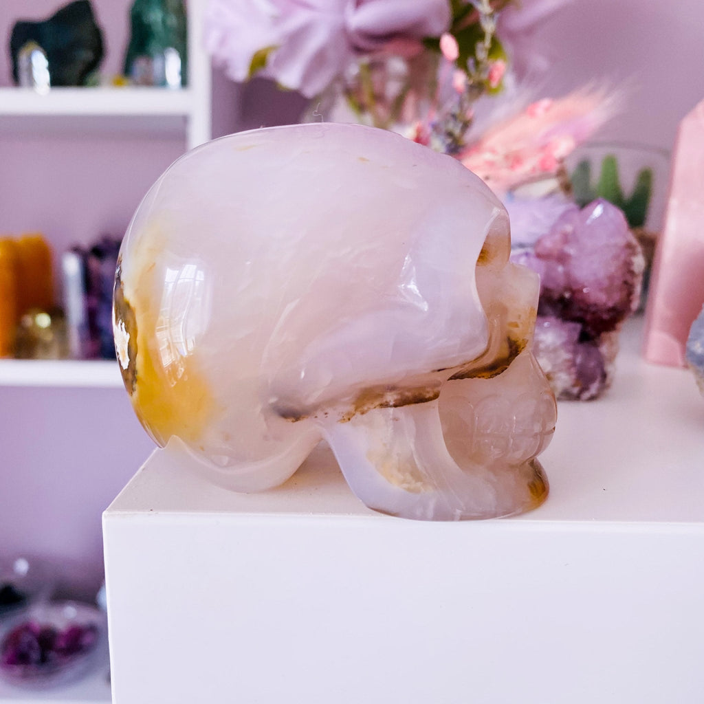 SALE! Agate Amethyst Geode Crystal Skull / Boosts Tranquility, Stability, Strength, Emotional Balance / Eases Stress + Anxiety / Deep Heal - Premium  from My Store - Just £169! Shop now at Lumi Gemstones