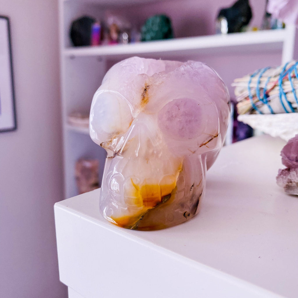 SALE! Agate Amethyst Geode Crystal Skull / Boosts Tranquility, Stability, Strength, Emotional Balance / Eases Stress + Anxiety / Deep Heal - Premium  from My Store - Just £169! Shop now at Lumi Gemstones