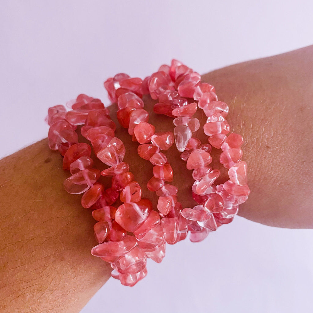 Strawberry Quartz Crystal Chip Bracelets / Soothing, Calming, Good For Fast Paced Lives / Attracts Lover Or Soul Mate / Love Crystal - Premium  from My Store - Just £5.95! Shop now at Lumi Gemstones