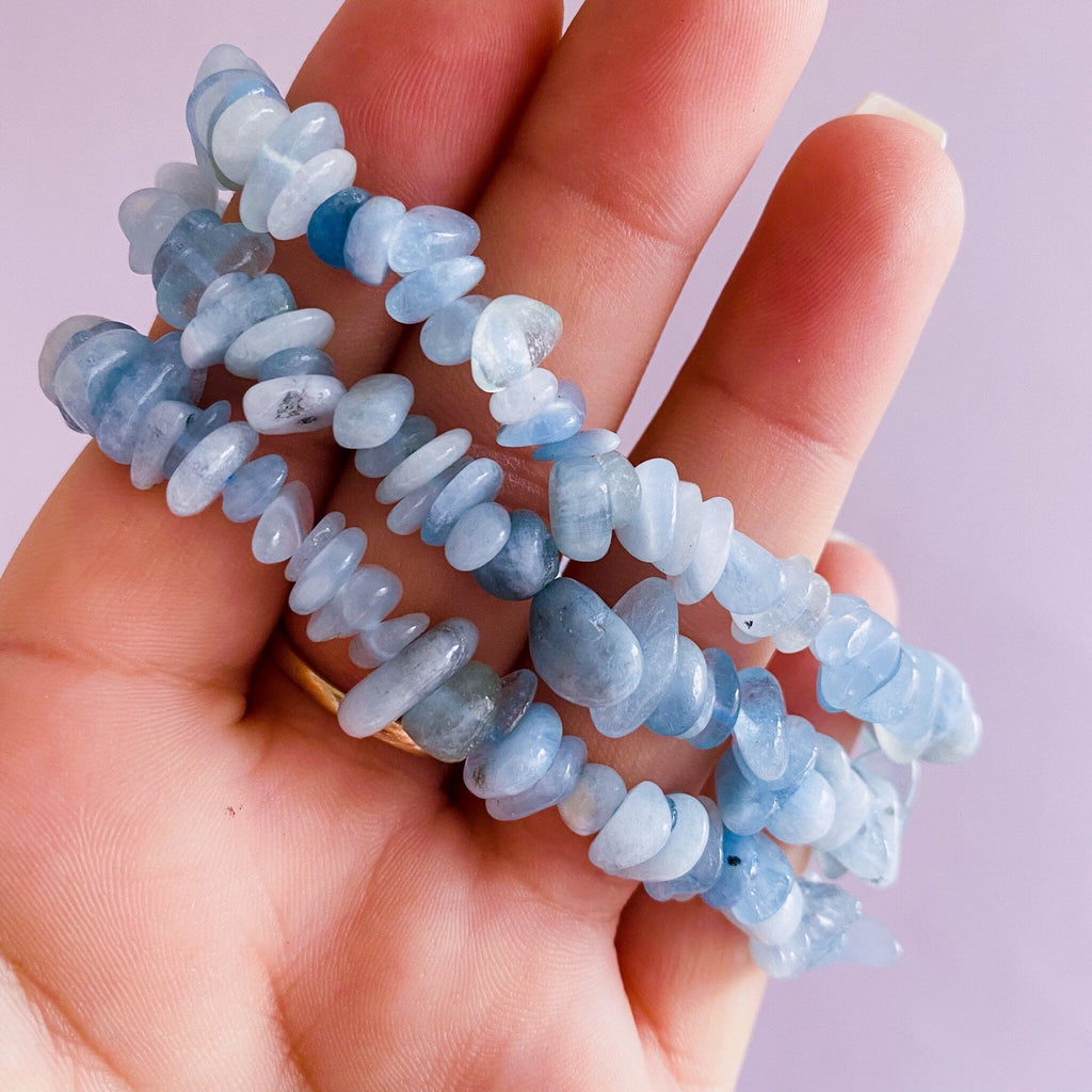 Aquamarine Crystal Chip Bracelets / Boosts Courage / Reduces Stress & Encourages Calmness / Discourages Miscarriage / Protects Baby - Premium  from My Store - Just £10! Shop now at Lumi Gemstones