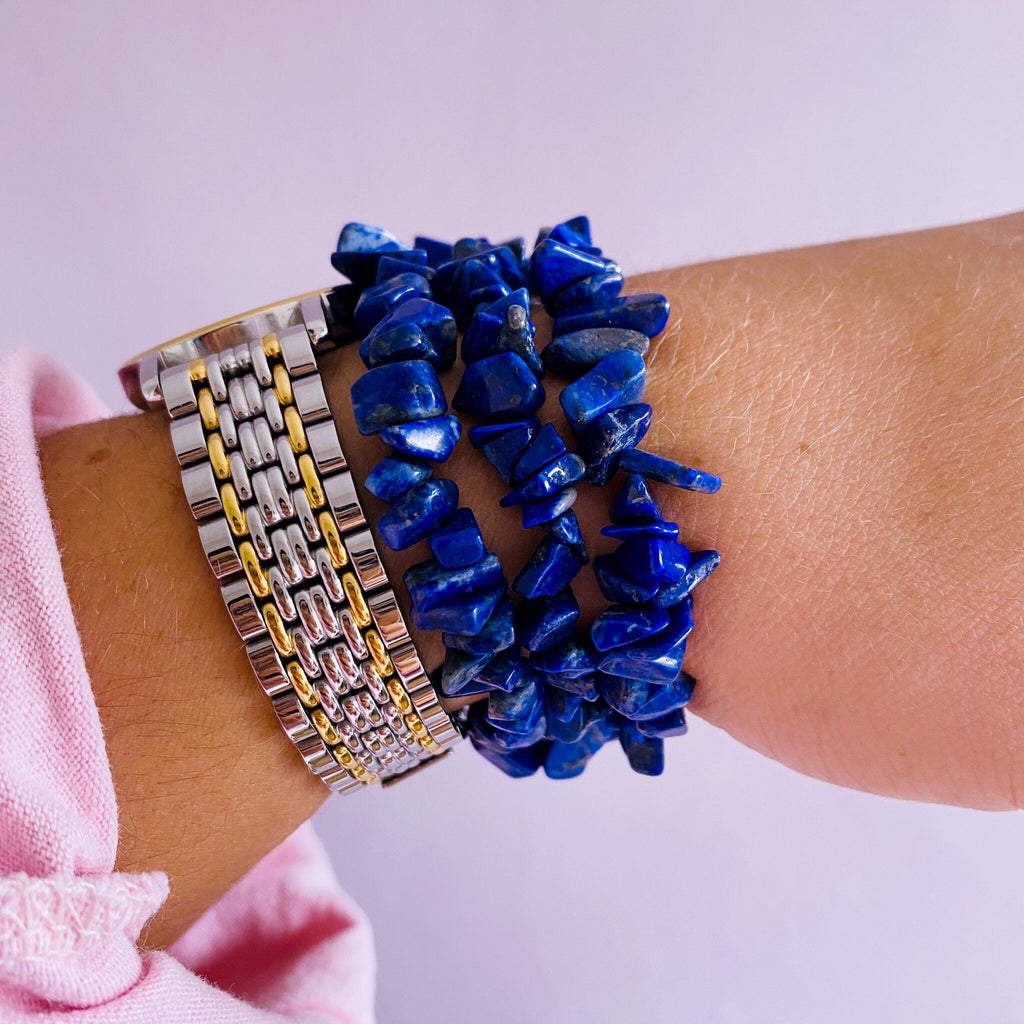 Lapis Lazuli Crystal Chip Bracelets/ Releases Tension & Stress / Throat + Third Eye Chakra / Truth, Honesty, Self Expression / Relationships - Premium  from My Store - Just £12.95! Shop now at Lumi Gemstones