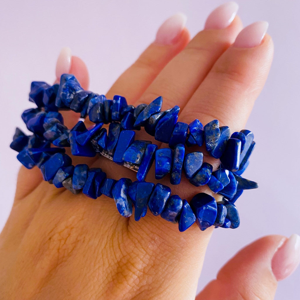 Lapis Lazuli Crystal Chip Bracelets/ Releases Tension & Stress / Throat + Third Eye Chakra / Truth, Honesty, Self Expression / Relationships - Premium  from My Store - Just £10.95! Shop now at Lumi Gemstones