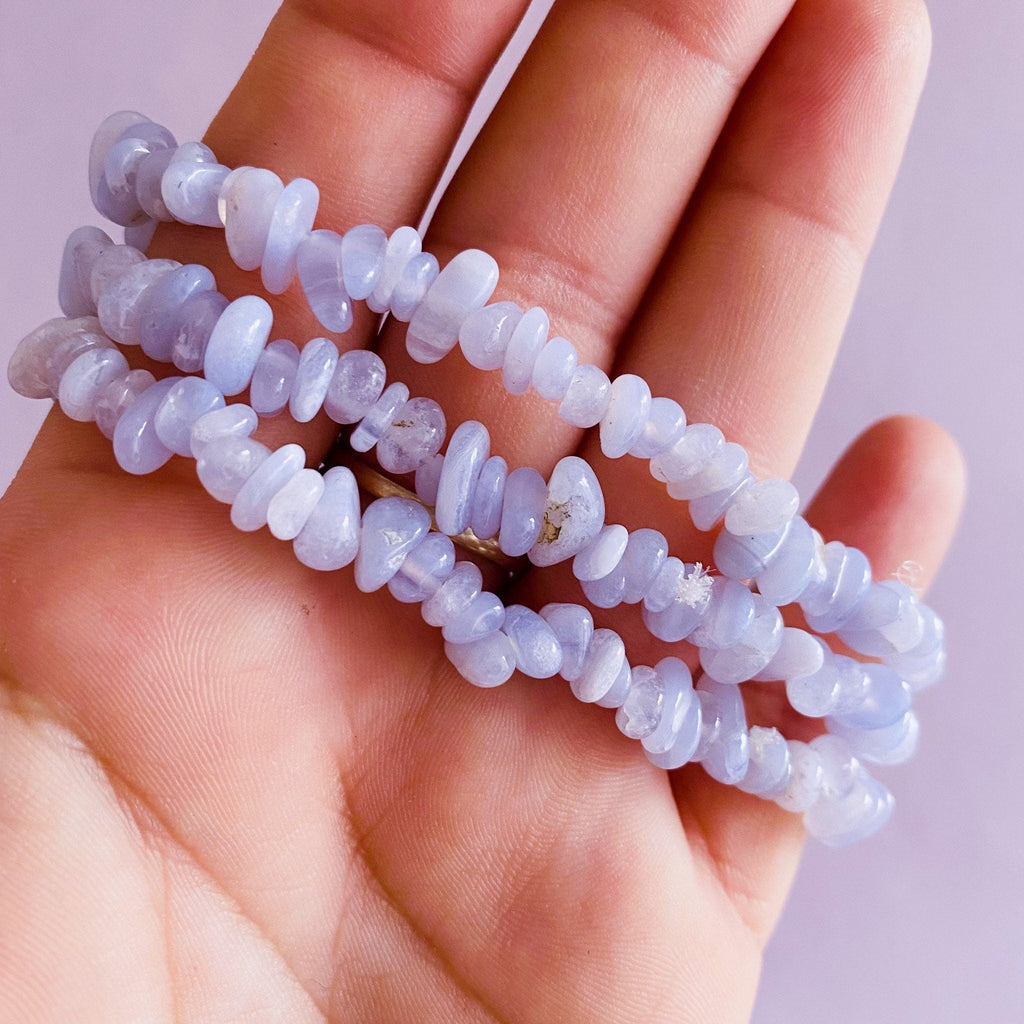 High Grade Blue Lace Agate Crystal Chip Bracelets / Calming & Nurturing / Reduces Anger, Irritation, Frustration / Encourages Honesty - Premium  from My Store - Just £9.99! Shop now at Lumi Gemstones