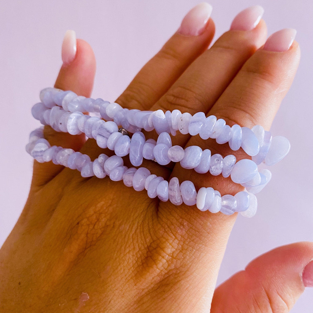 High Grade Blue Lace Agate Crystal Chip Bracelets / Calming & Nurturing / Reduces Anger, Irritation, Frustration / Encourages Honesty - Premium  from My Store - Just £9.99! Shop now at Lumi Gemstones