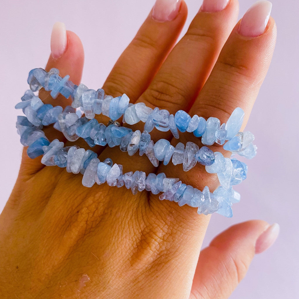 Grade AA Aquamarine Crystal Chip Bracelets / Boosts Courage / Reduces Stress & Encourages Calmness / Discourages Miscarriage / Protects Baby - Premium  from My Store - Just £13.50! Shop now at Lumi Gemstones