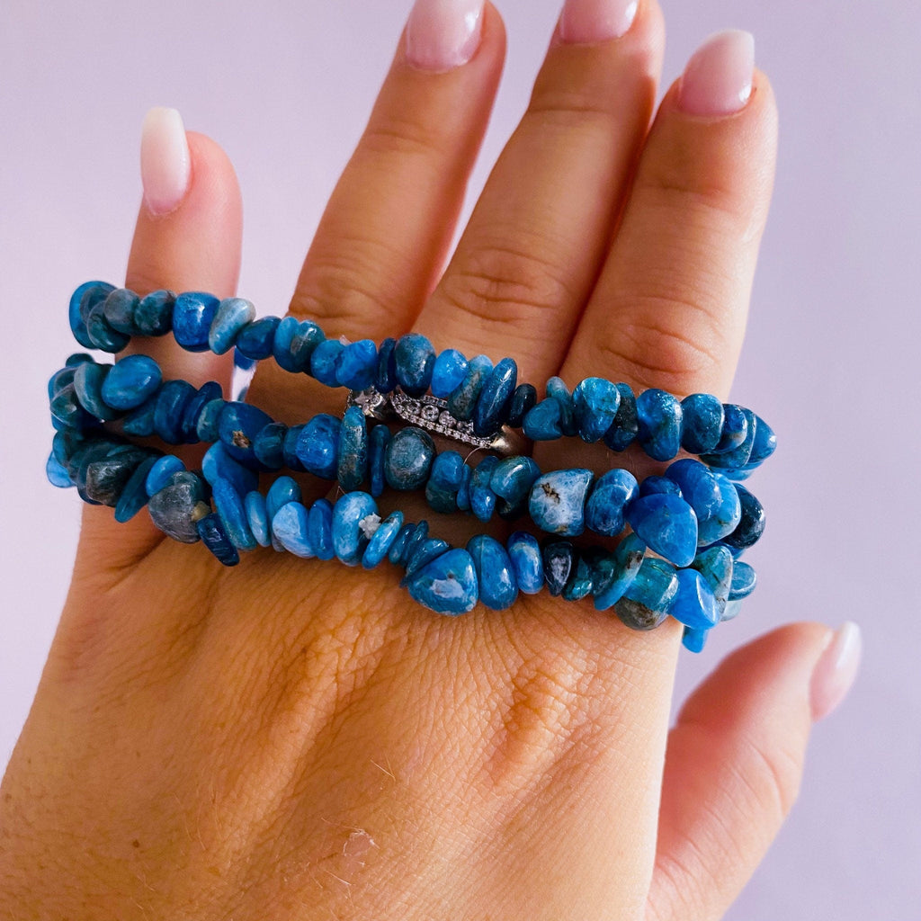 Blue Apatite Crystal Chip Bracelets / Blocks Negativity / Helps Children With Hyperactivity & Autism In Children / Balances Chakras - Premium  from My Store - Just £9.95! Shop now at Lumi Gemstones