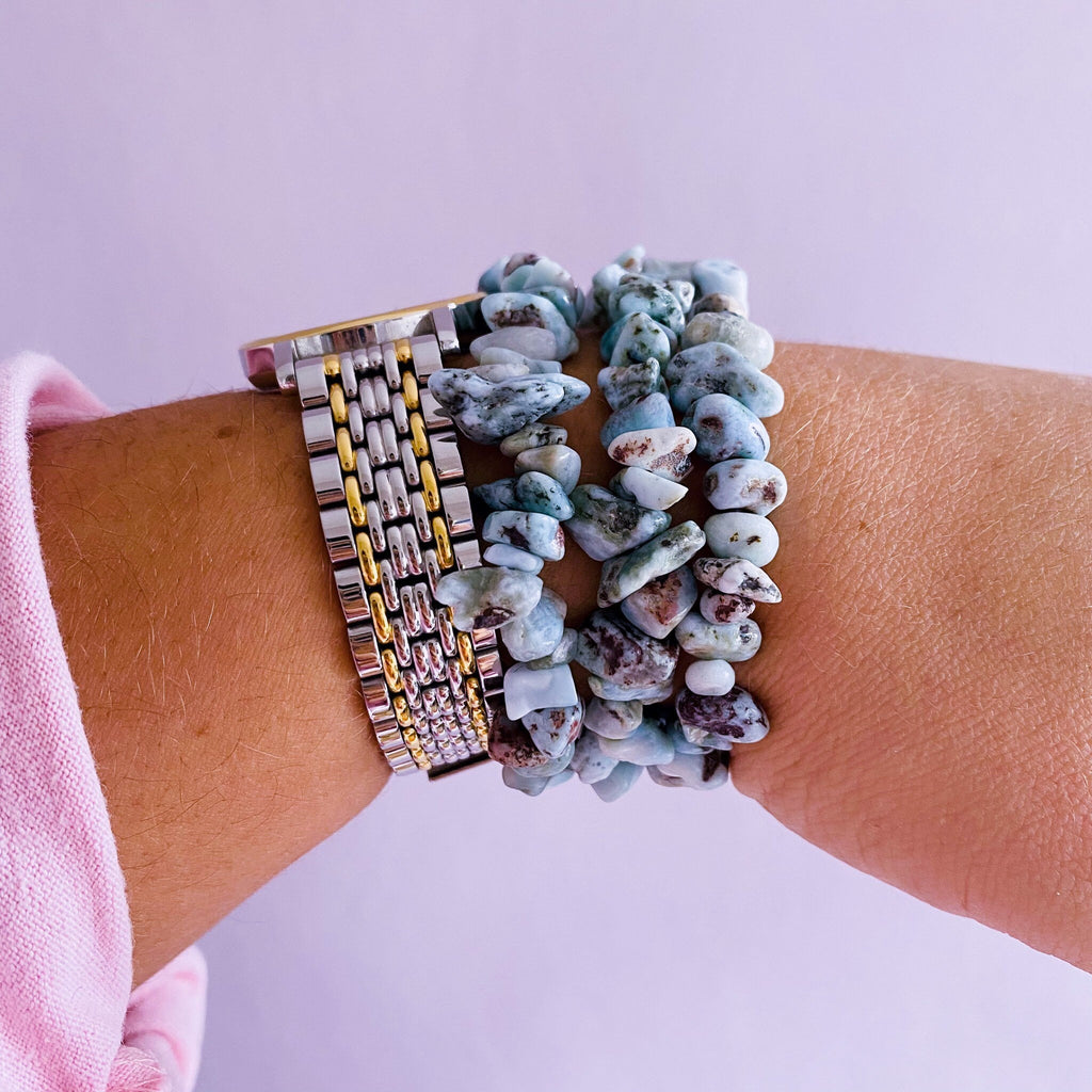 Larimar Crystal Chip Bracelets / Encourages A Relaxing, Calm Atmosphere / Good For New Mums & Post Natal Depression / Helps Fear - Premium  from My Store - Just £7.95! Shop now at Lumi Gemstones