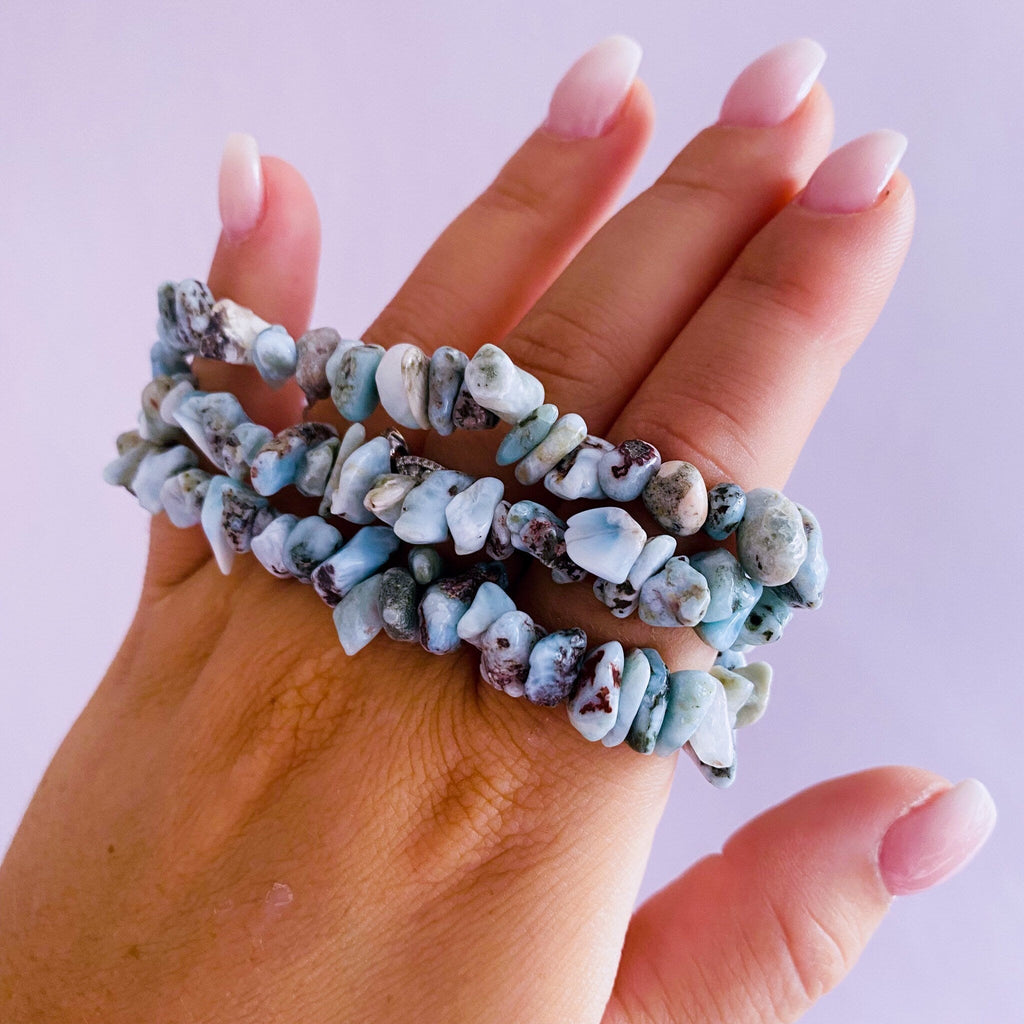 Larimar Crystal Chip Bracelets / Encourages A Relaxing, Calm Atmosphere / Good For New Mums & Post Natal Depression / Helps Fear - Premium  from My Store - Just £6.95! Shop now at Lumi Gemstones