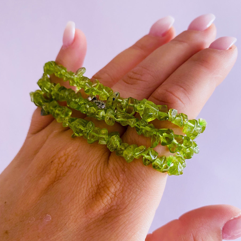 Peridot Crystal Chip Bracelets / Reduces Jealousy, Stress, Irritation, Anger, Resentment & Spite / Encourage Positivity And Accepting Change - Premium  from My Store - Just £12! Shop now at Lumi Gemstones