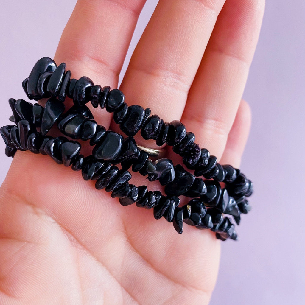 Black Tourmaline Crystal Chip Bracelets / Protect Against All Negativity / Encourages Optimism, Happiness, Good Luck / Reduces Pain & Stress - Premium  from My Store - Just £4.95! Shop now at Lumi Gemstones