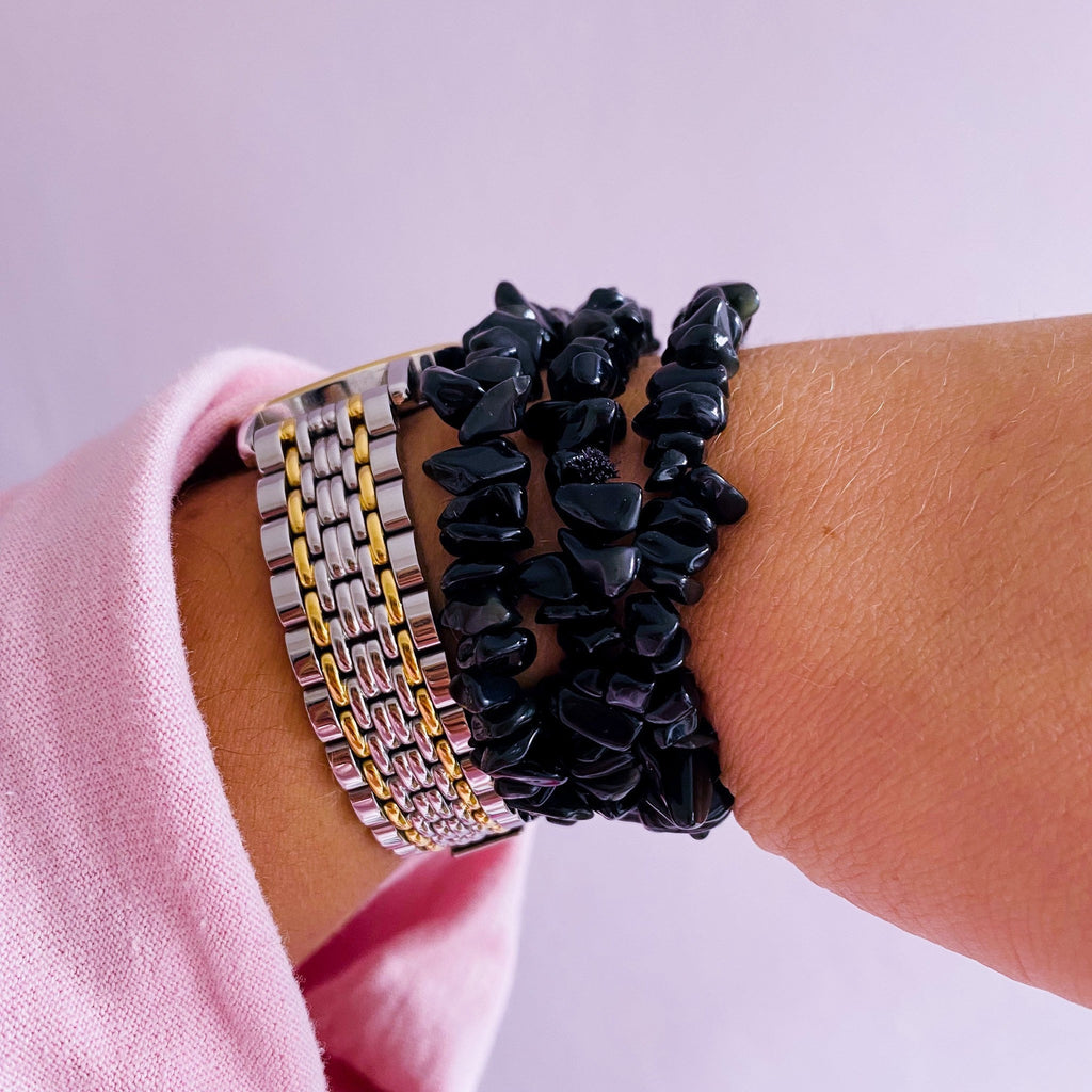 Black Obsidian Crystal Chip Bracelets / Blocks Negativity / Absorbs Tension & Stress / Grounding / Super Protective / Reduces Anger
