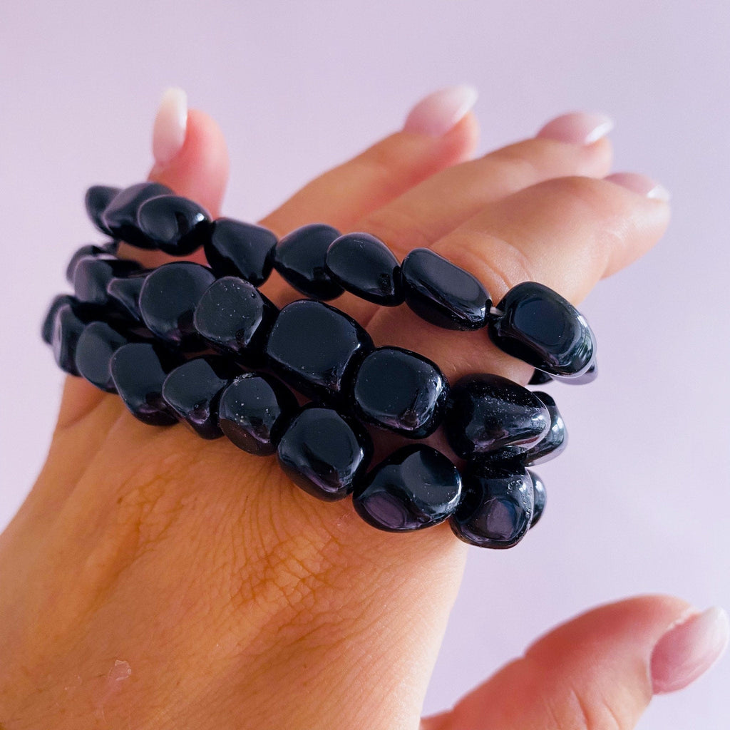 Black Obsidian Crystal Tumblestone Bracelets / Blocks Negativity / Absorbs Tension & Stress / Grounding / Super Protective / Reduces Anger - Premium  from My Store - Just £6.95! Shop now at Lumi Gemstones