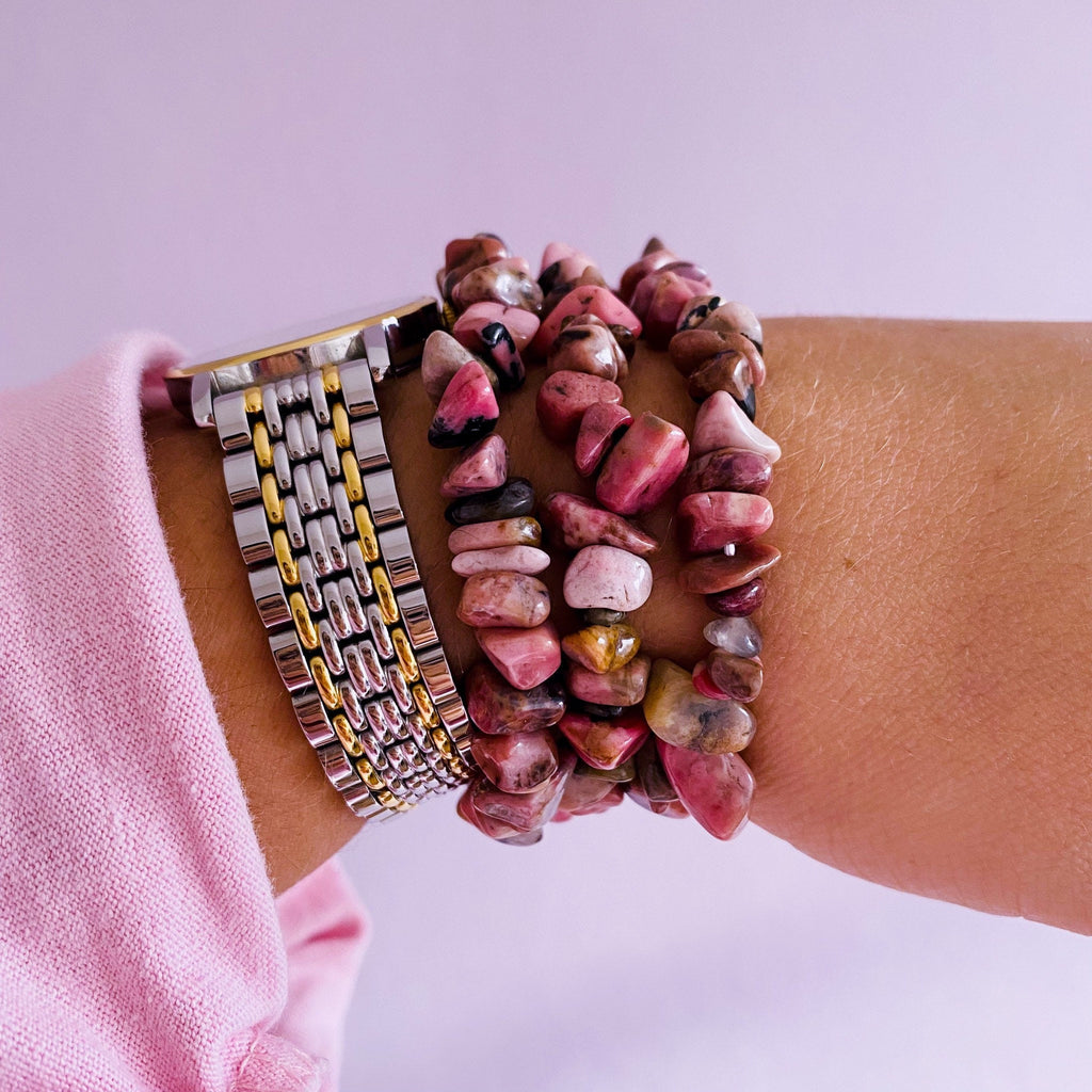 Rhodonite Crystal Chip Bracelets / Clears Away Emotional Scars & Lets You Move Forward / Mental Balance / Good For ME And Schizophrenia - Premium  from My Store - Just £5.95! Shop now at Lumi Gemstones