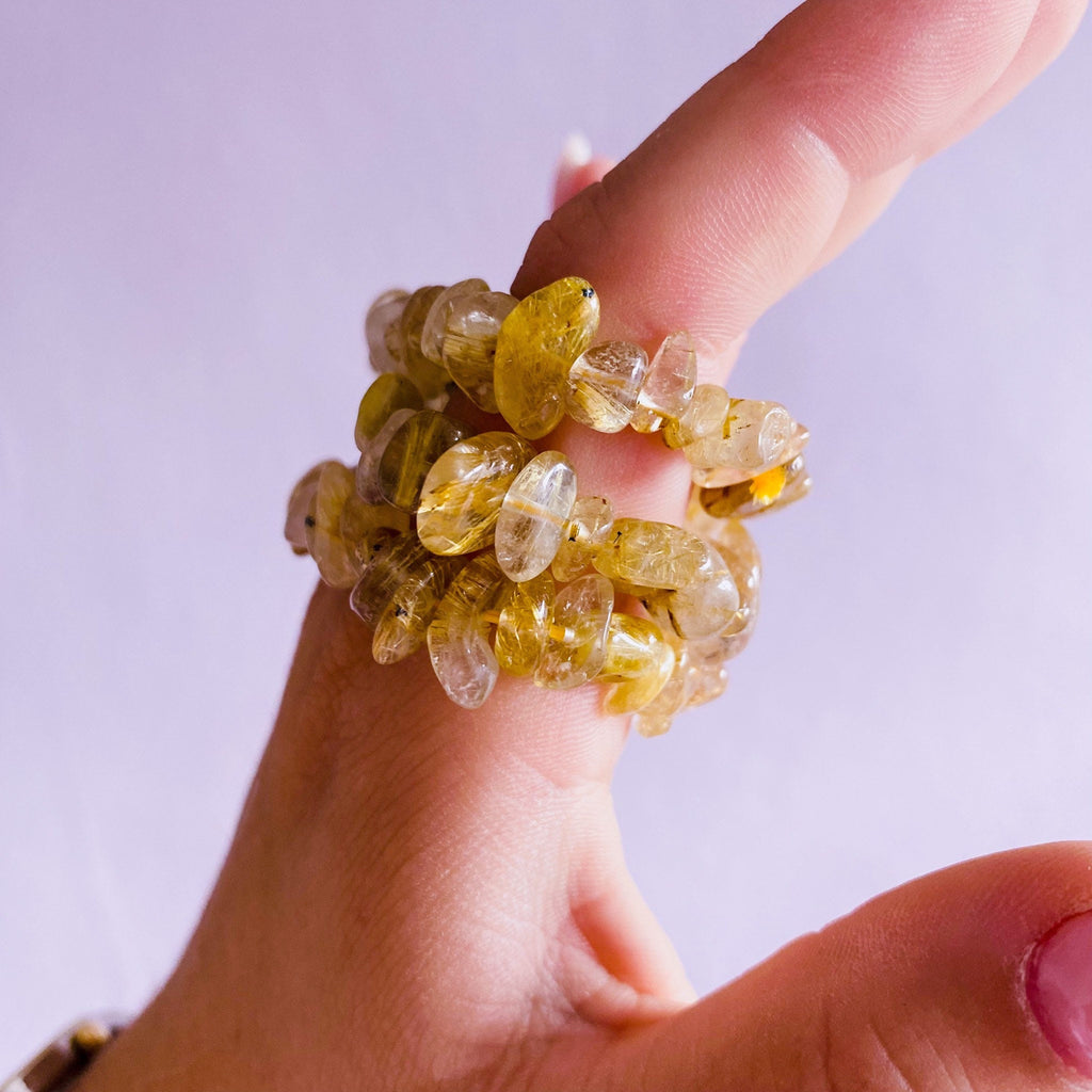 Golden Rutilated Quartz Crystal Chip Bracelets / Reduces Depression, Soothes Low Moods, Blocks Negativity / Eases Anxiety + Fear - Premium  from My Store - Just £16.95! Shop now at Lumi Gemstones