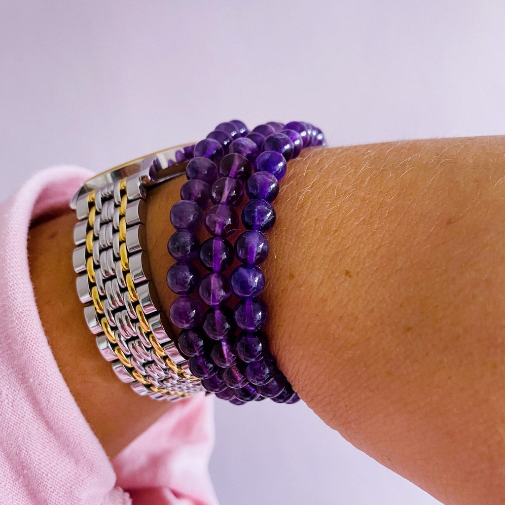 Amethyst Crystal Bead Bracelets / Great Healer, Good For Anxiety & Claming / Good For Sleeping Troubles / Great For Migraines - Premium  from My Store - Just £8! Shop now at Lumi Gemstones