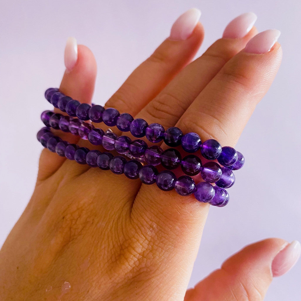 Amethyst Crystal Bead Bracelets / Great Healer, Good For Anxiety & Claming / Good For Sleeping Troubles / Great For Migraines - Premium  from My Store - Just £8! Shop now at Lumi Gemstones