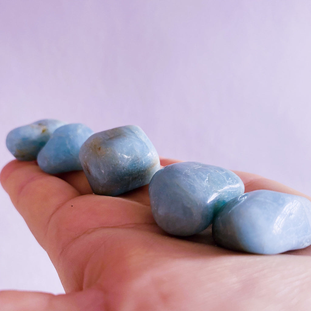 Aquamarine Crystal Tumblestones / Discourages Miscarriage / Quietens A Busy Mind / Reduces Stress / Increases Courage - Premium  from My Store - Just £6.95! Shop now at Lumi Gemstones