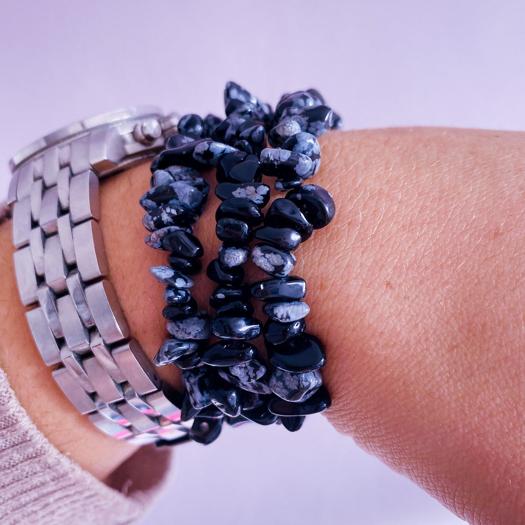 Snowflake Obsidian Crystal Chip Bracelet / Keeps You Calm & Focused During Chaos / Removes Negativity From People And Places - Premium  from My Store - Just £4.95! Shop now at Lumi Gemstones