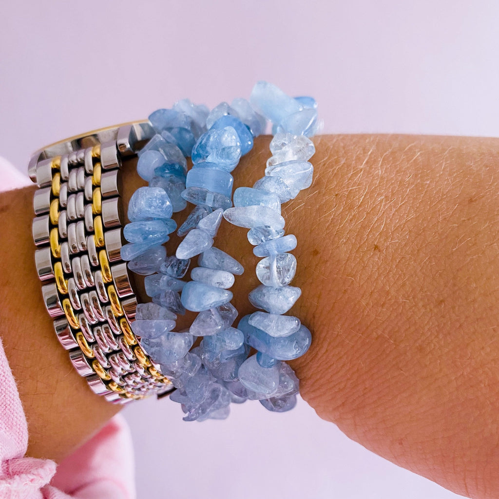 Grade AA Aquamarine Crystal Chip Bracelets / Boosts Courage / Reduces Stress & Encourages Calmness / Discourages Miscarriage / Protects Baby - Premium  from My Store - Just £13.50! Shop now at Lumi Gemstones