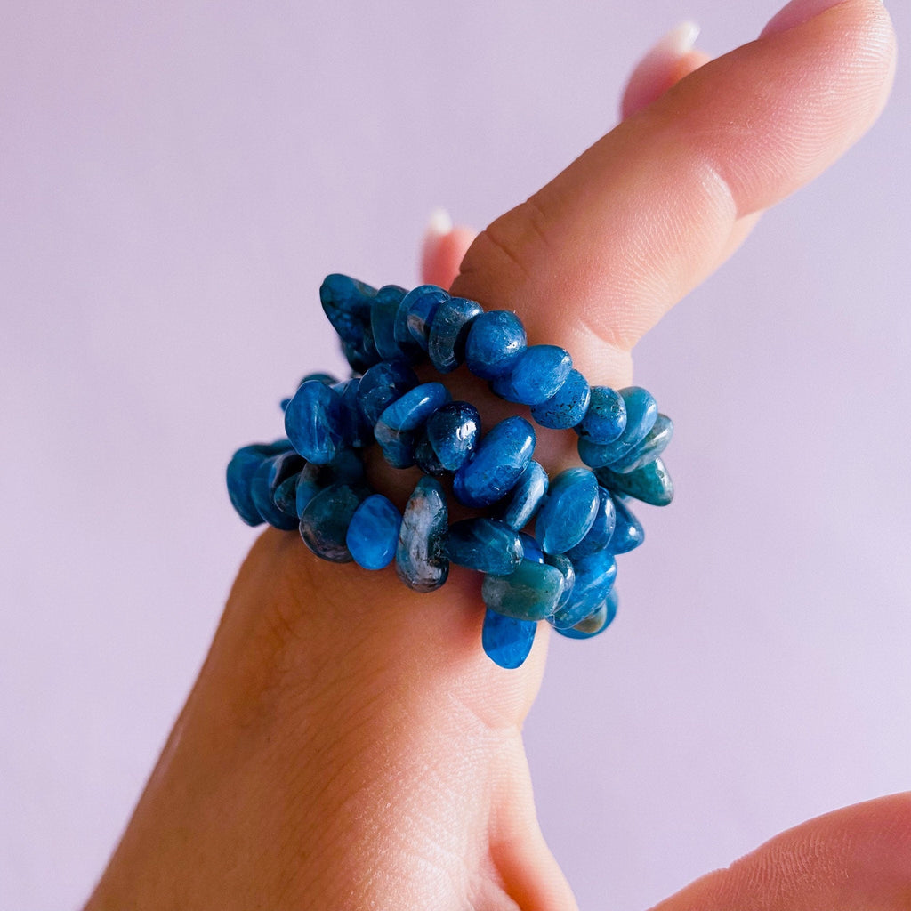 Blue Apatite Crystal Chip Bracelets / Blocks Negativity / Helps Children With Hyperactivity & Autism In Children / Balances Chakras - Premium  from My Store - Just £9.95! Shop now at Lumi Gemstones