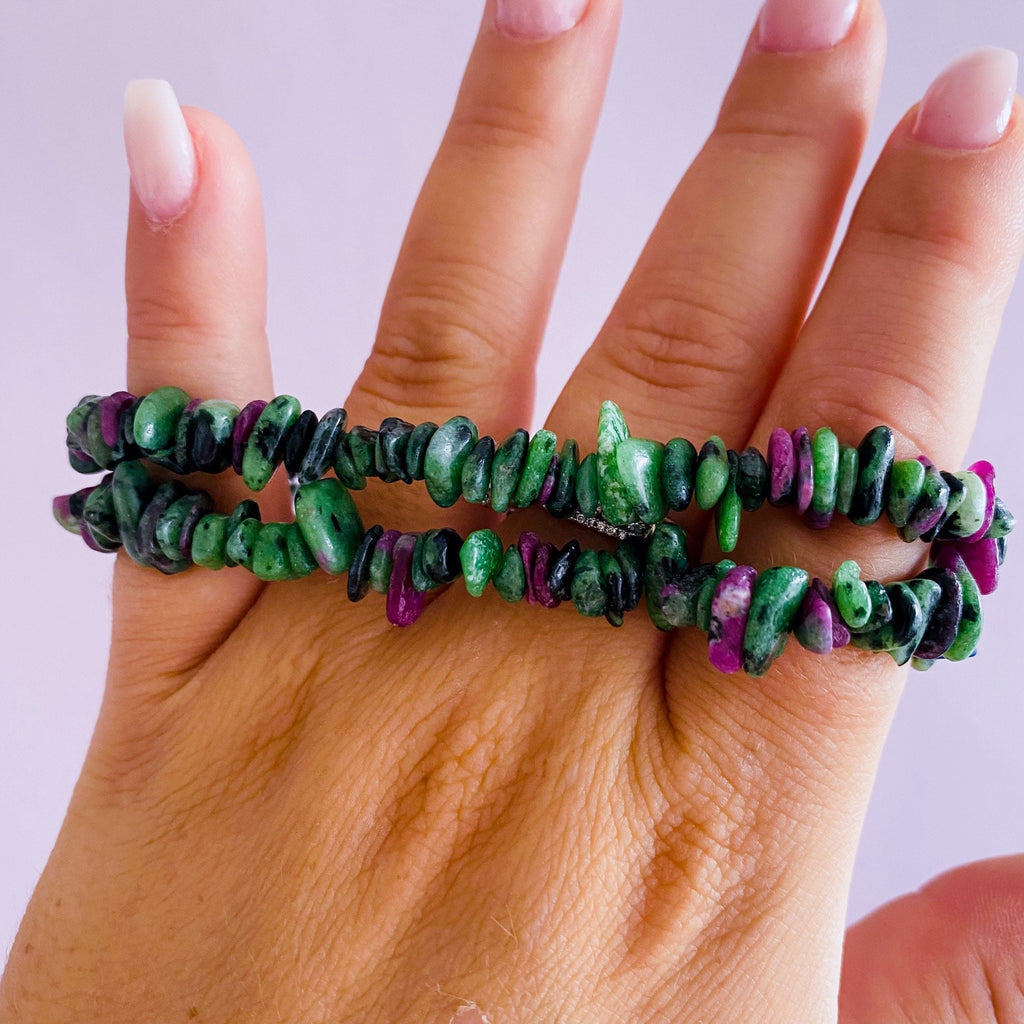 Ruby In Zoisite Crystal Chip Bracelets / Alleviates Grief, Defeat, Despair / Reduces Panic Attacks & Claustrophobia / Helps Depression - Premium  from My Store - Just £10.95! Shop now at Lumi Gemstones