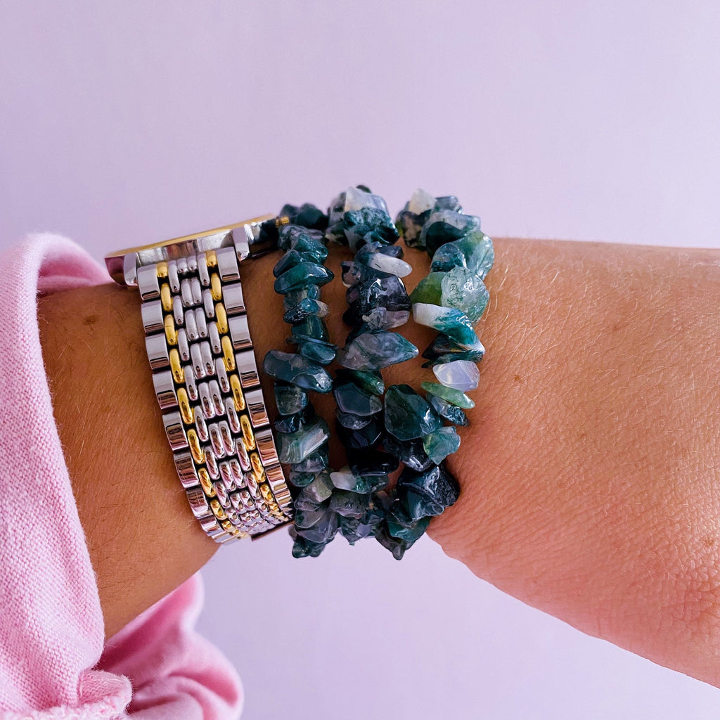 Green Moss Agate Crystal Chip Bracelets / For New Beginnings / Refreshes The Soul / Improves Self Esteem / Reduces Depression - Premium  from My Store - Just £4.95! Shop now at Lumi Gemstones