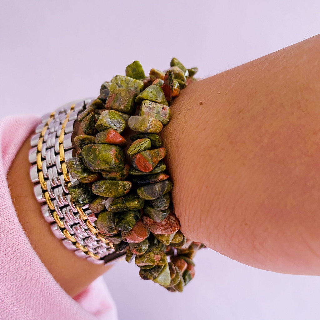 Unakite Jasper Crystal Chip Bracelets / Balances The Emotional Body / A Great Healer For The Body & Mind / Nurturing, Loving, Compassionate - Premium  from My Store - Just £4.95! Shop now at Lumi Gemstones