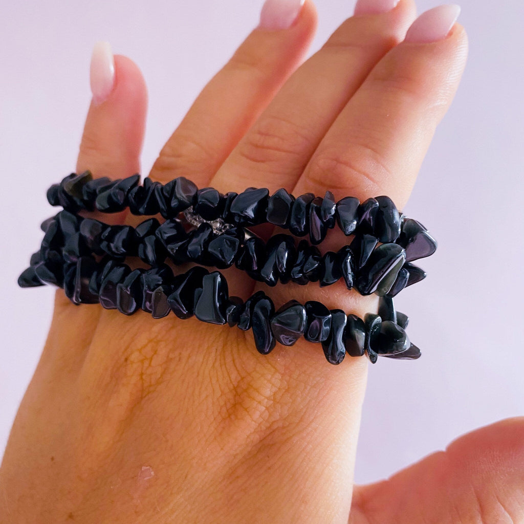 Black Obsidian Crystal Chip Bracelets / Blocks Negativity / Absorbs Tension & Stress / Grounding / Super Protective / Reduces Anger - Premium  from My Store - Just £4.50! Shop now at Lumi Gemstones