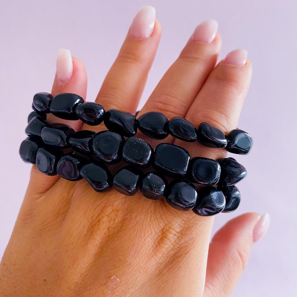 Black Obsidian Crystal Tumblestone Bracelets / Blocks Negativity / Absorbs Tension & Stress / Grounding / Super Protective / Reduces Anger - Premium  from My Store - Just £7.95! Shop now at Lumi Gemstones