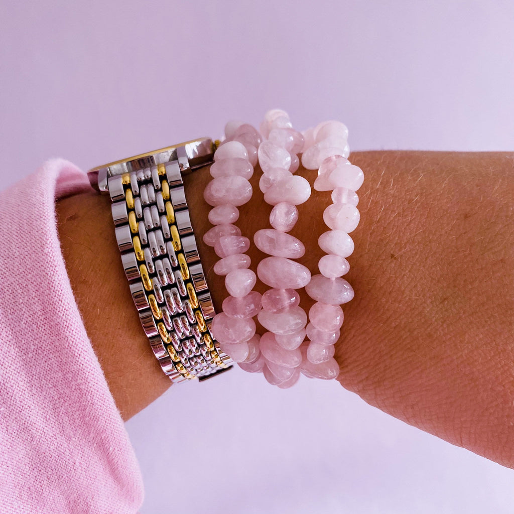Madagascan Super Pink Rose Quartz Crystal Chip Bracelets / Encourages Self Love, Unconditional Love & Reduces Anxiety / The Crystal Of Love - Premium  from My Store - Just £5.95! Shop now at Lumi Gemstones